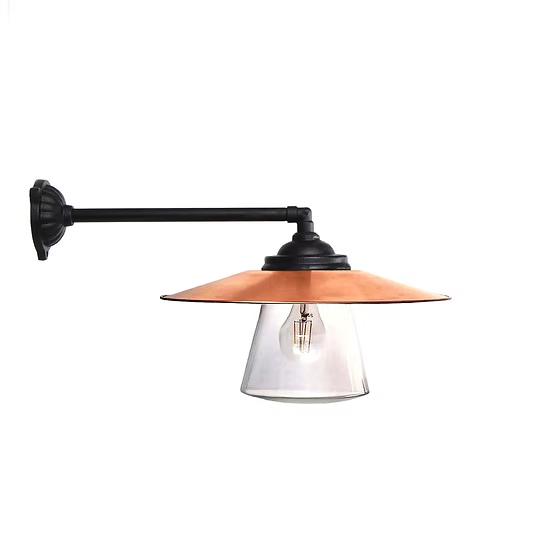 Fasadlampa med rak 90° arm 50 cm, aluminiumskärm och opalglas - Kulturbelysning Stationslampa
