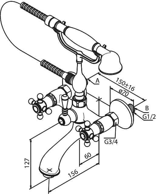 Damixa Tradition badkarsblandare i krom