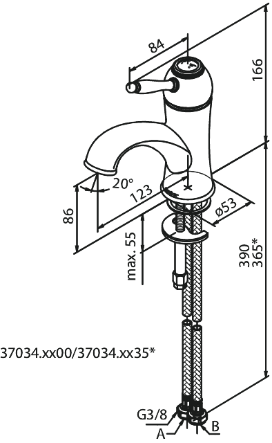 Tvättställsblandare Damixa Tradition mässing engreppsblandare