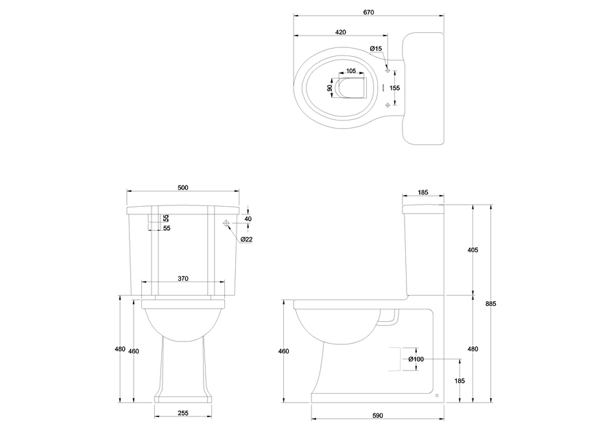Burlington toalett Arcade dolt P-lås