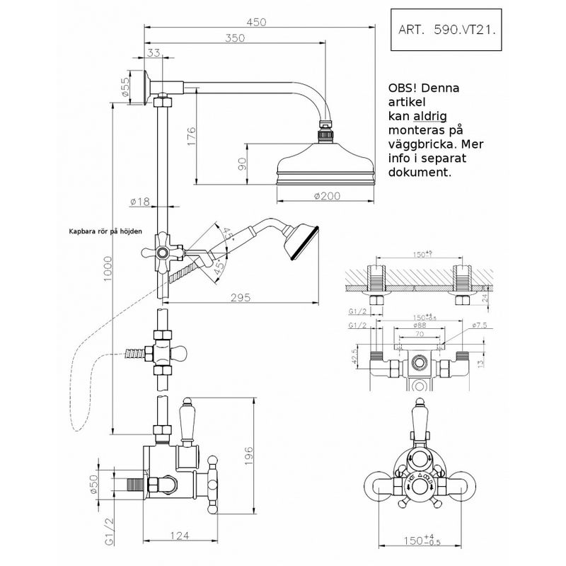 Duschset Victorian 590 Krom Med Termostat Och Förlängningsrör