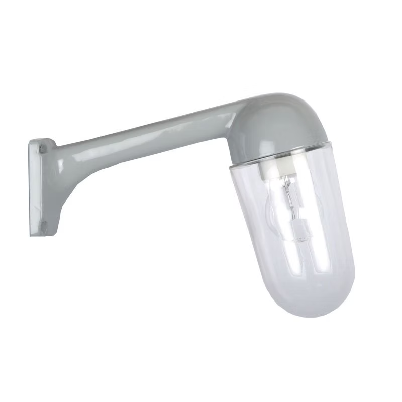 Funkis Plan 80 Grå är en traditionell vägglampa i aluminium med stallglas