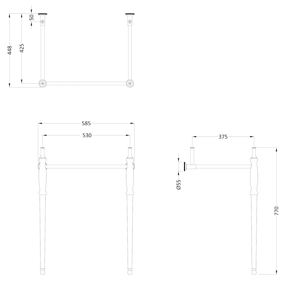 Waschbecken Burlington Guild 62 cm mit Gestell in Chrom, Gold oder gebürstetem Nicke