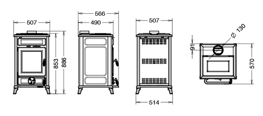 Vedspis fristående Thermorossi Filo gjutjärn