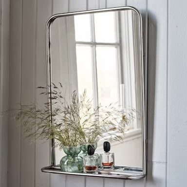 Badrumsspegel m. Hylla Rostfritt Stål Stor