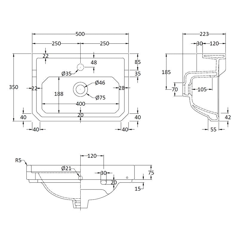 Tvättställ Fitzroy 50 Cm Med Piedestal