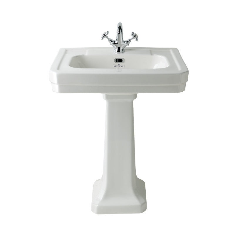 Vit tvättställ med piedestal, modell Victrion, 65 cm, elegant design för badrum