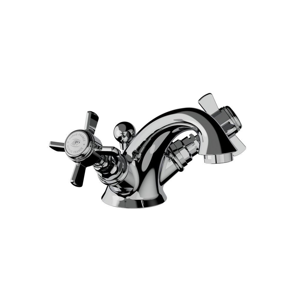 tvättställsblandare i krom med detaljer i porslin