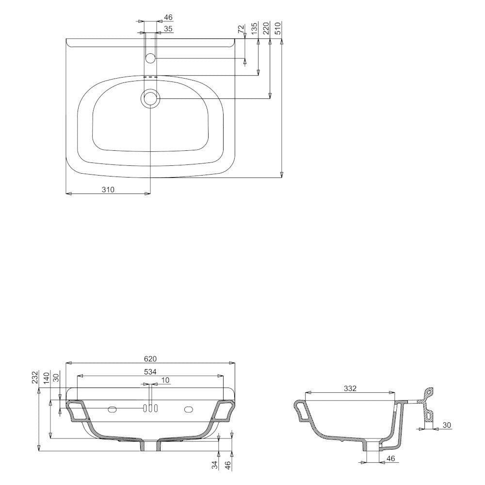 Waschbecken Burlington Guild 62 cm mit Gestell in Chrom, Gold oder gebürstetem Nicke