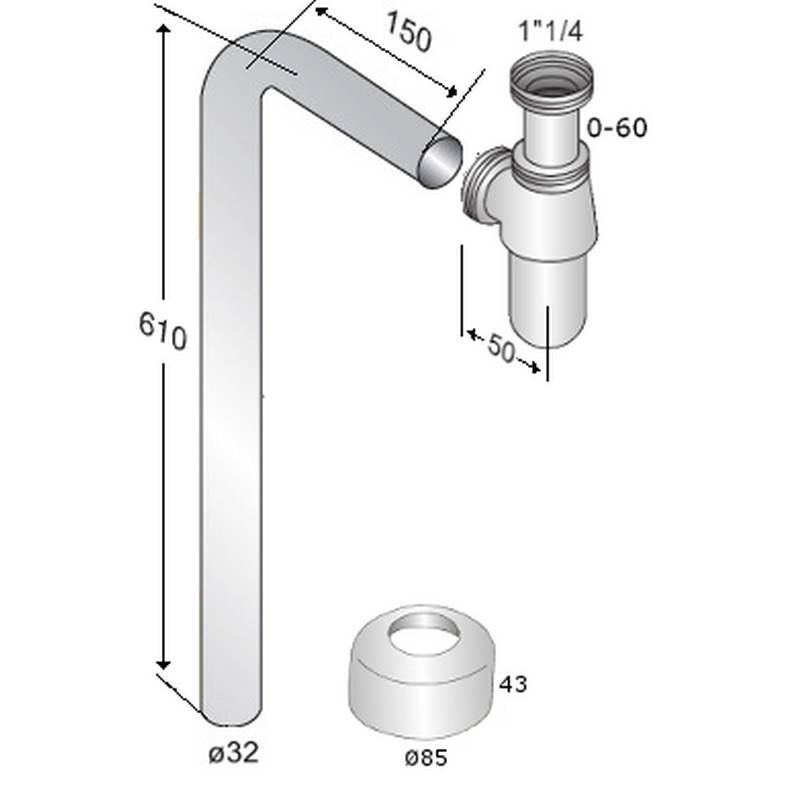 Vattenlås handfat tradition (L-rör)
