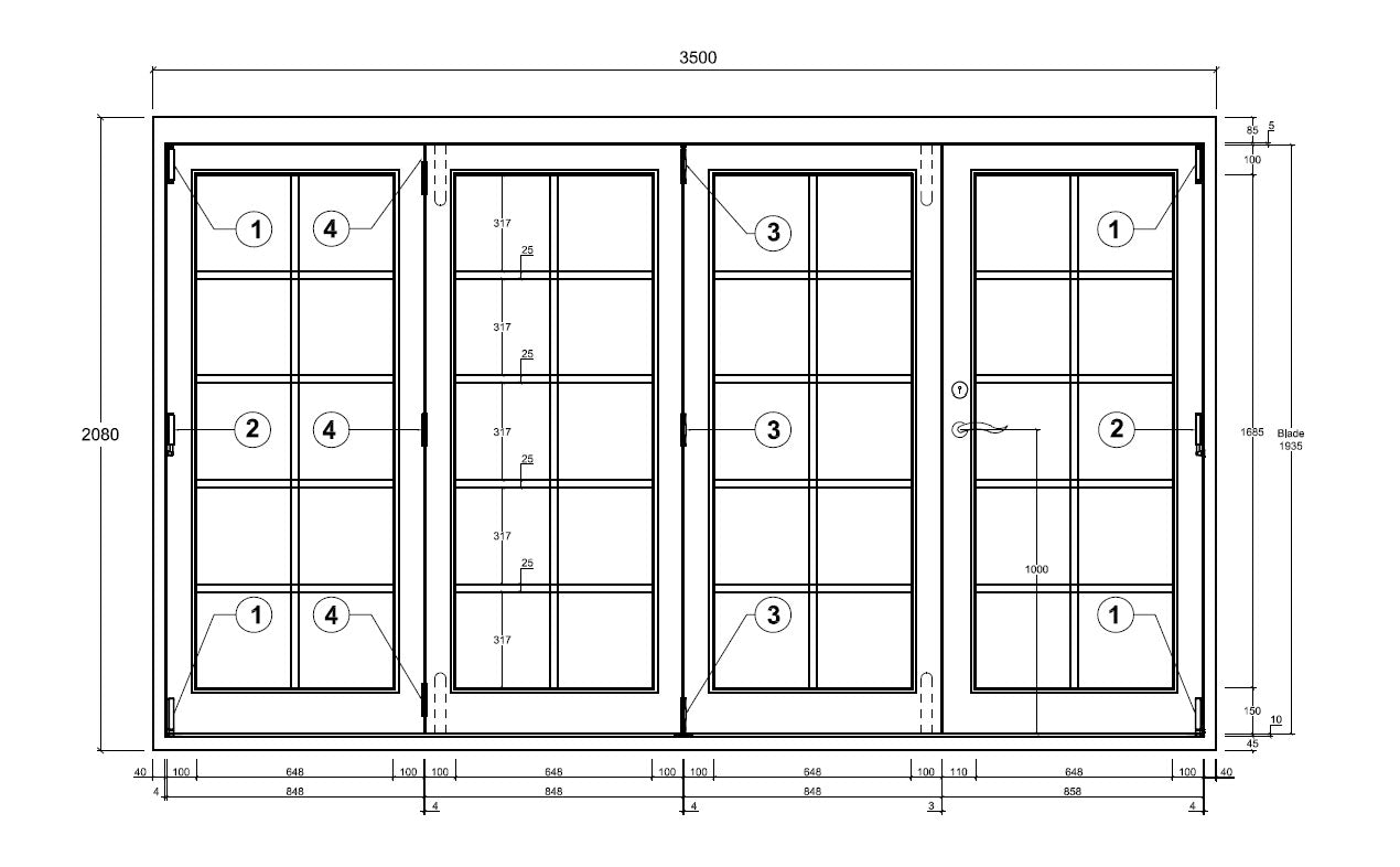 Vikdörrsparti standardmått 3500 mm x 2080 mm (lagervara)