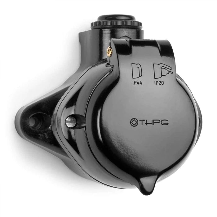 Eluttag utomhus svart bakelit kapslat IP44