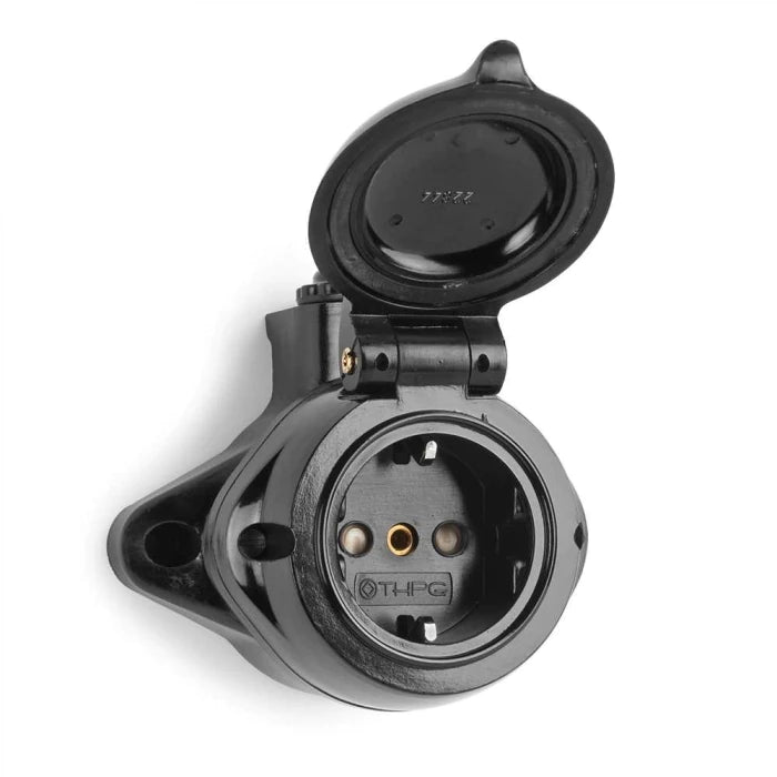 Eluttag utomhus svart bakelit kapslat IP44