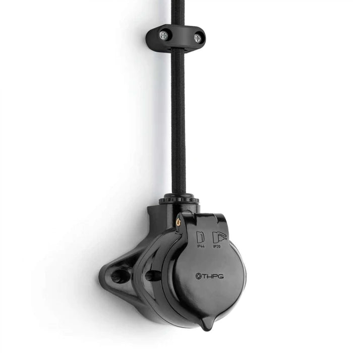 Eluttag utomhus svart bakelit kapslat IP44