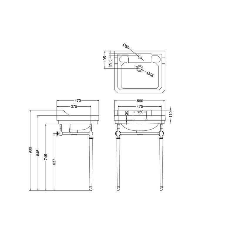 Burlington tvättställ 56 cm med kromställning