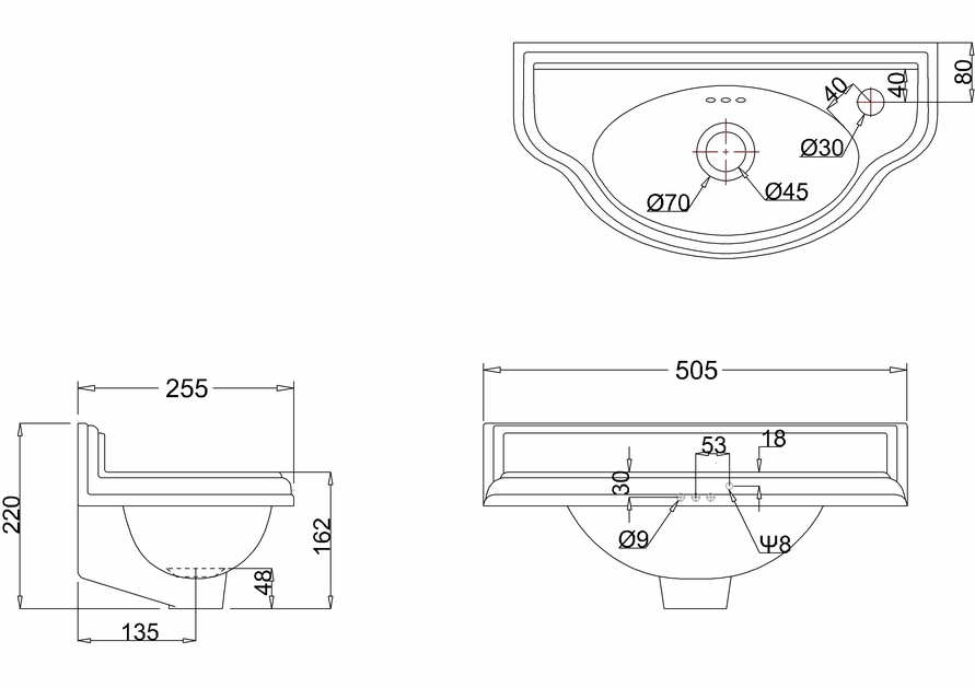 Burlington tvättställ Classic JR ett blandarhål