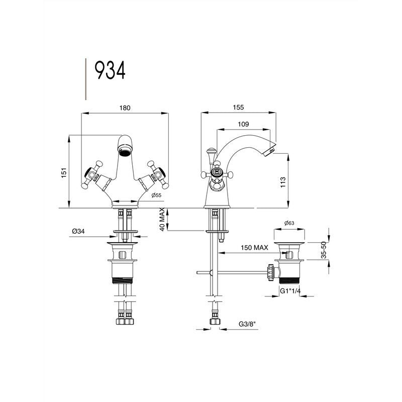Tvättställsblandare Lady mässing 934
