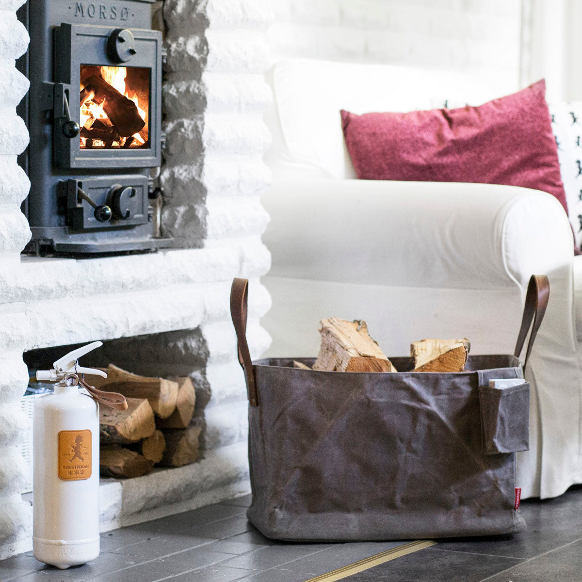 Solstickan Feuerlöscher weiß/leder 2 kg