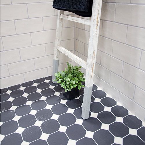 Provplatta Klinker Victorian octagon svart/vit