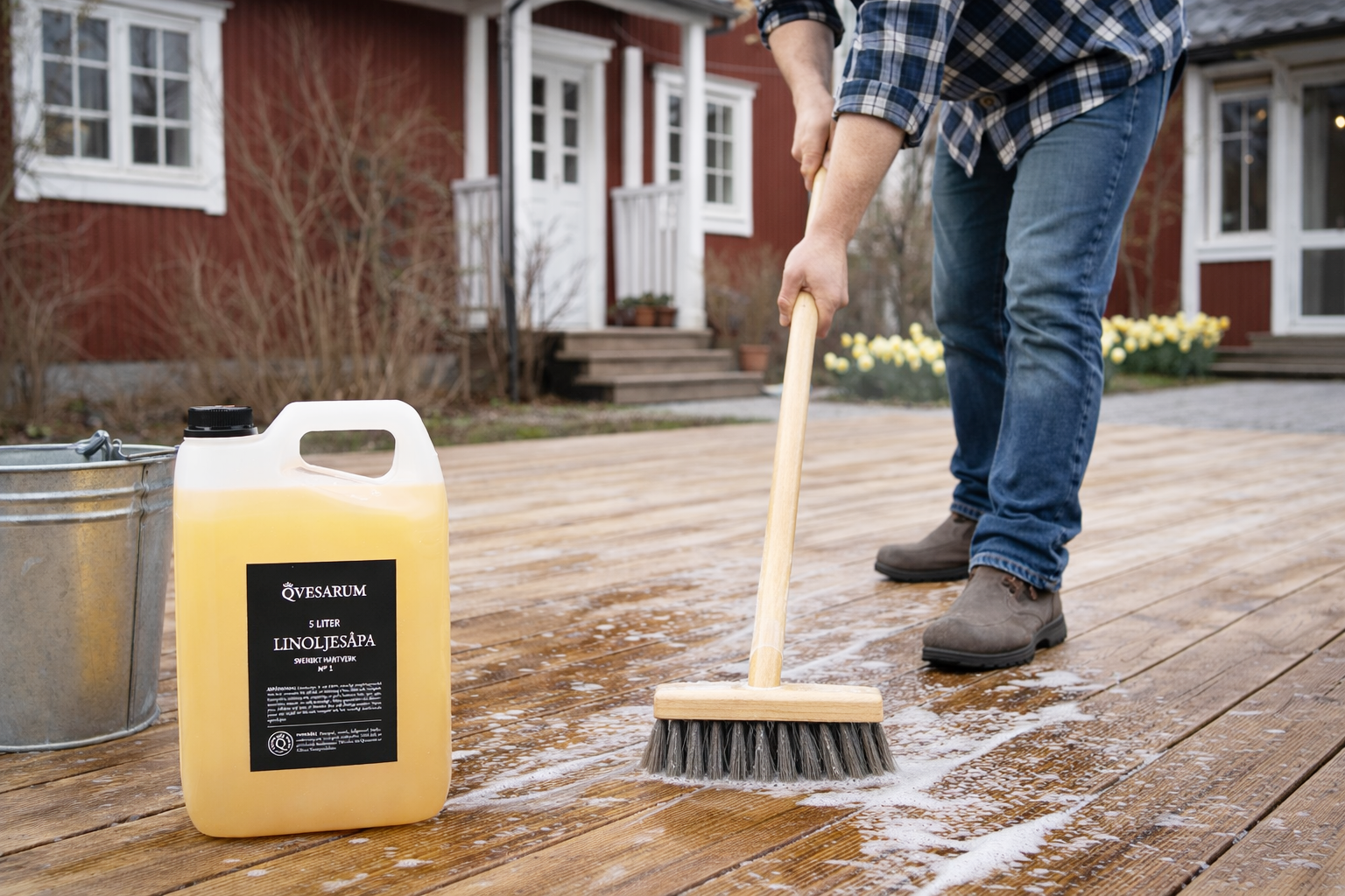 Såpskura altan och uteplats med linoljesåpa