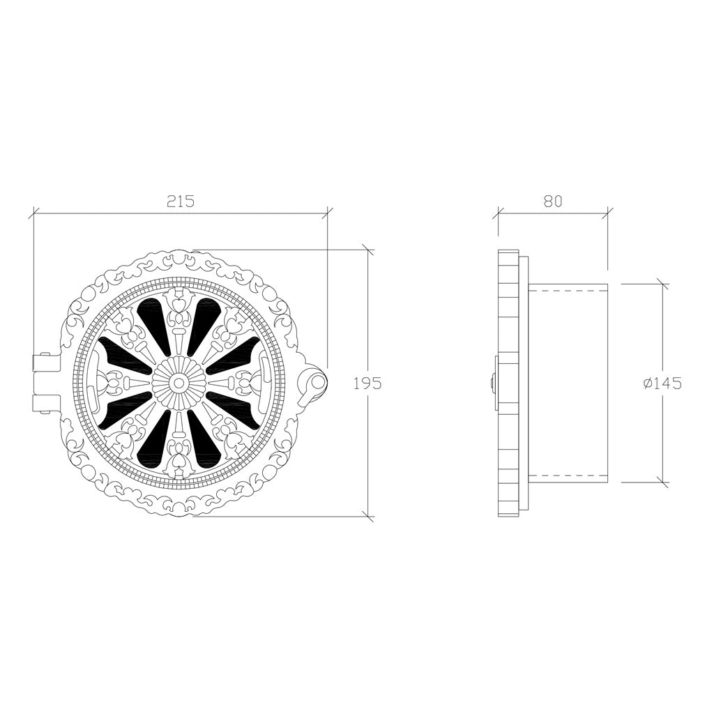 Rosettventil med stos 145 mm ornamenterad