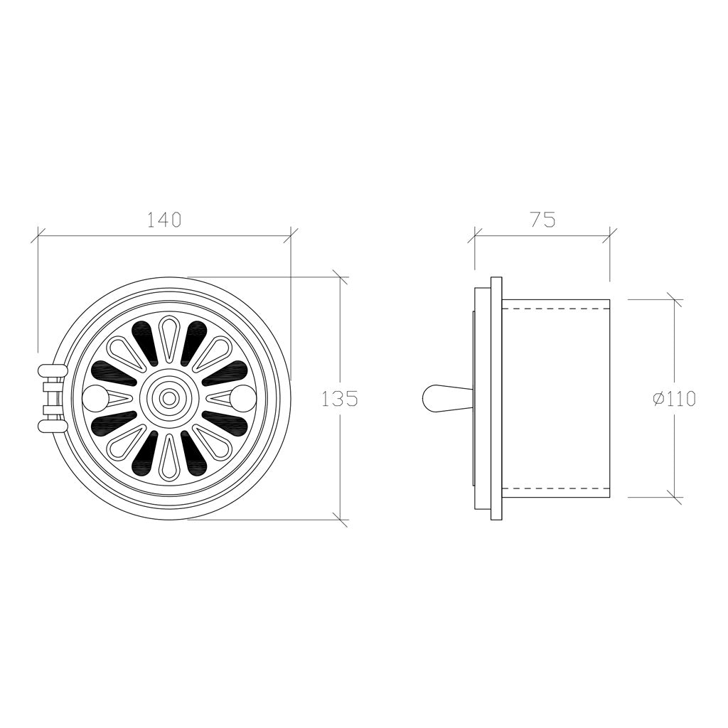 Rosettventil med stos 110 mm