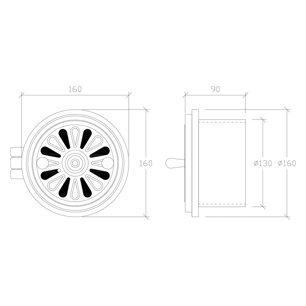 Rosettventil med stos 140 mm