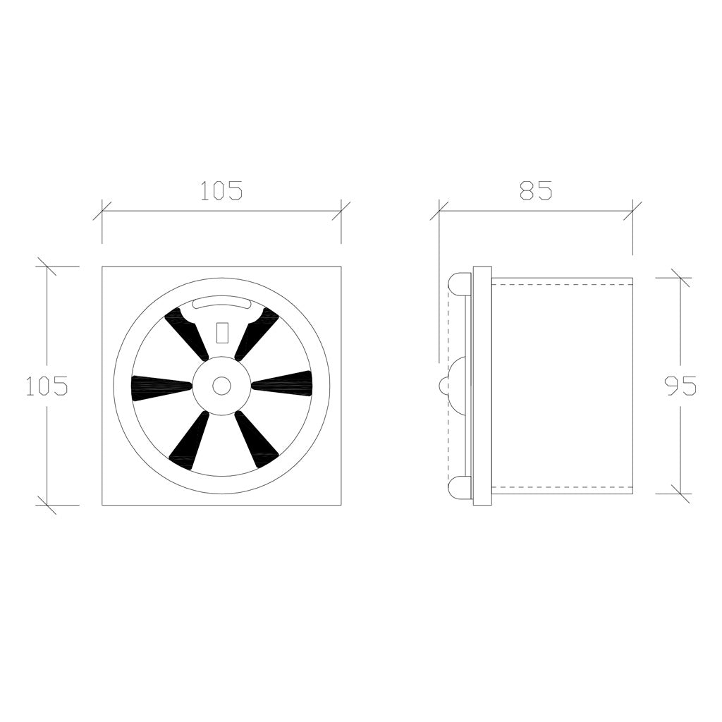 Rosettventil med fyrkantigt stos 95 mm