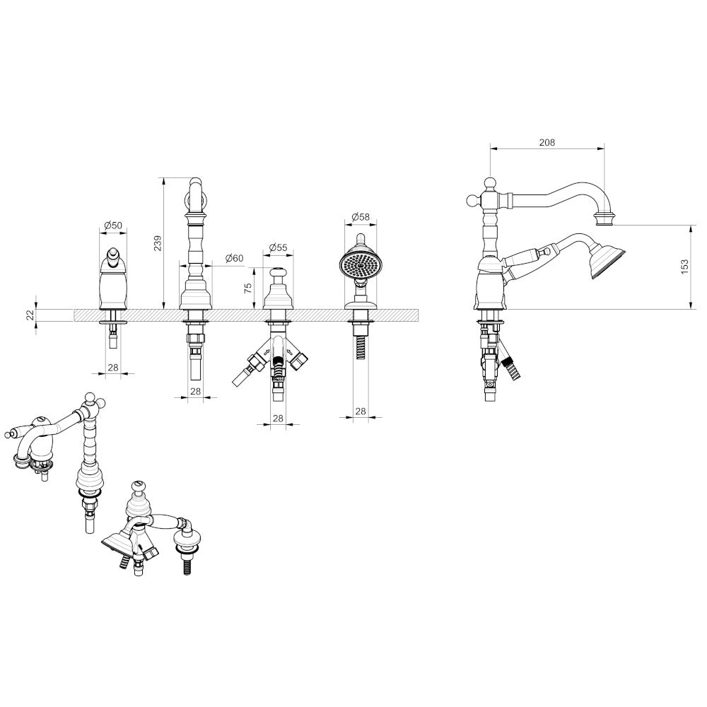 Oxford badkarsblandare krom för sargmontering (fyndvara)