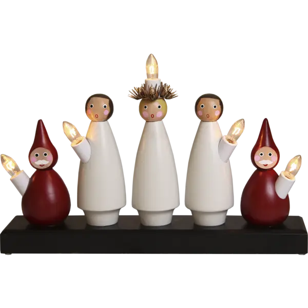 Adventsljusstake luciakör med tomtar