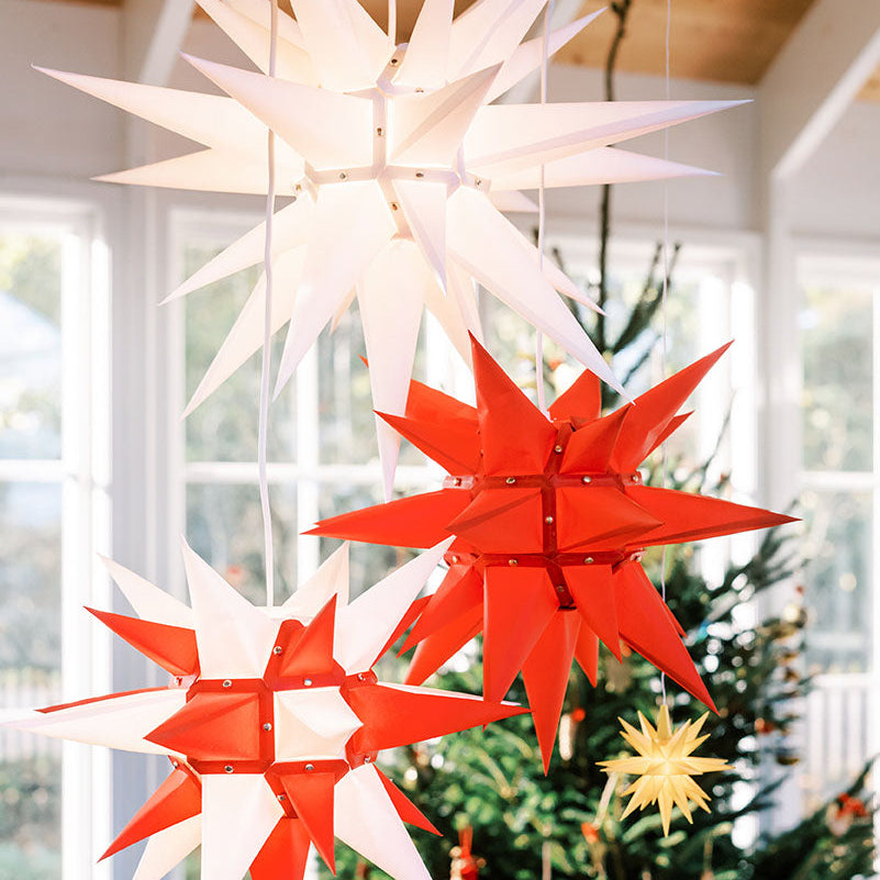 Liten adventsstjärna Herrnhuter gul plast 13 cm + kabelpaket