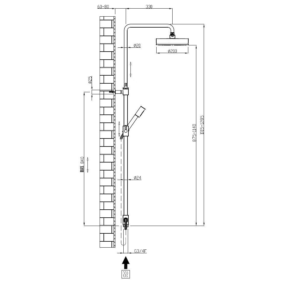 Duschset Maxima Art Déco med 50 cm förlängning och ombyggnadssats