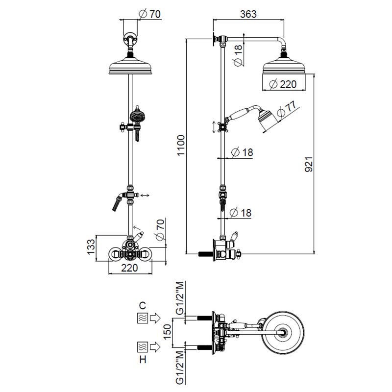 Duschset Maxima Colonial 00-2000 Obehandlad Polerad Mässing