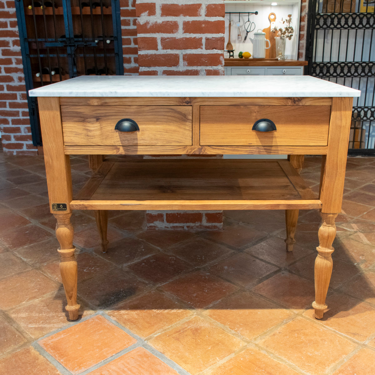 Köksö Edith i teak med marmorskiva