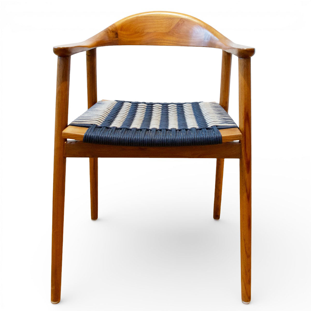 Karmstol Jessie i teak flätad sits blå/grå