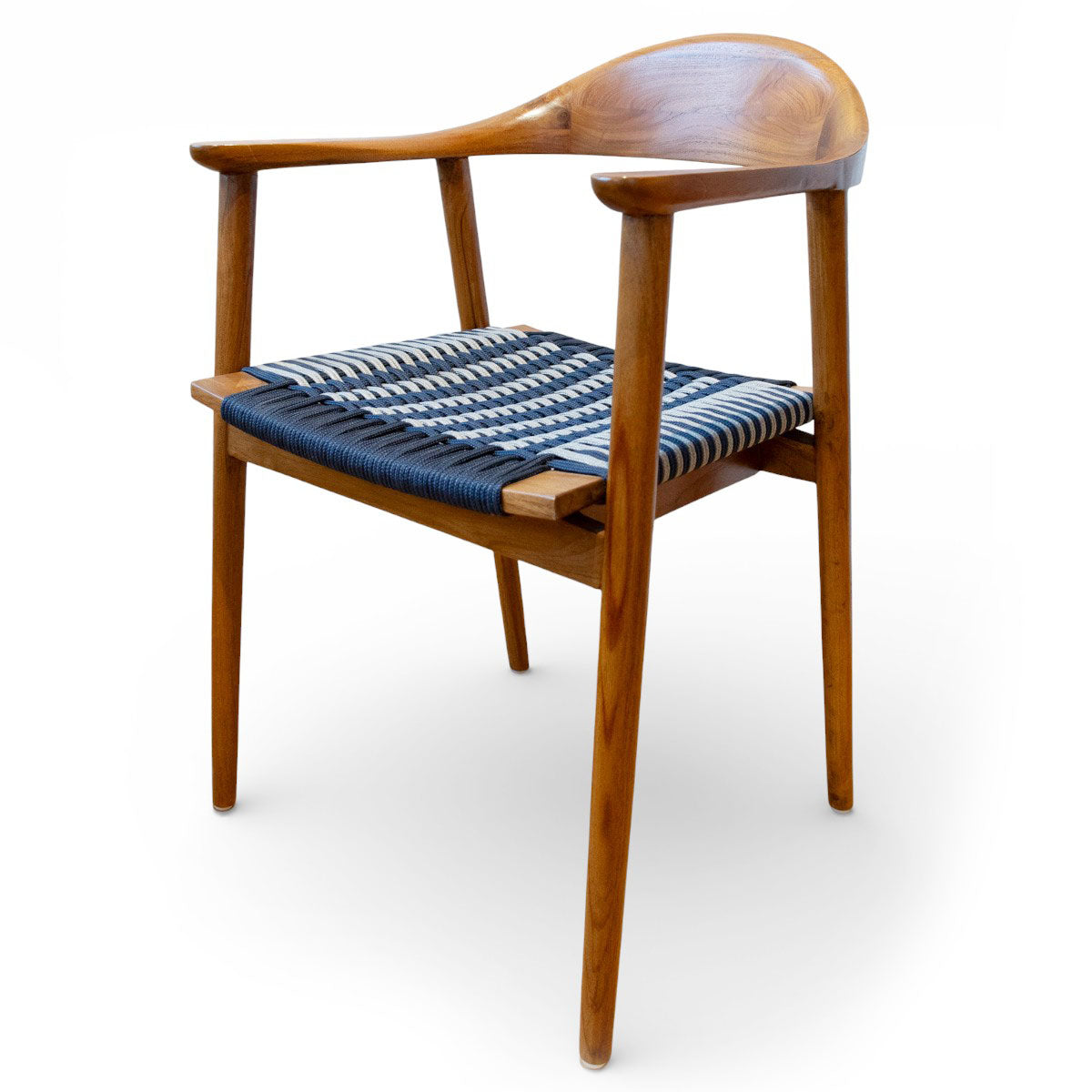 Karmstol Jessie i teak flätad sits blå/grå