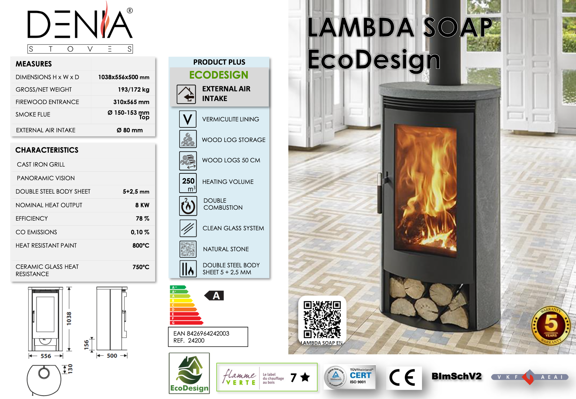 Kamin Denia Lambda täljstenskamin