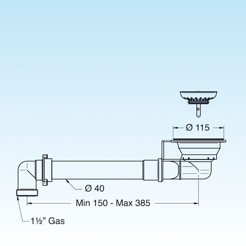 Bottenventil 3,5” platsbesparande krom