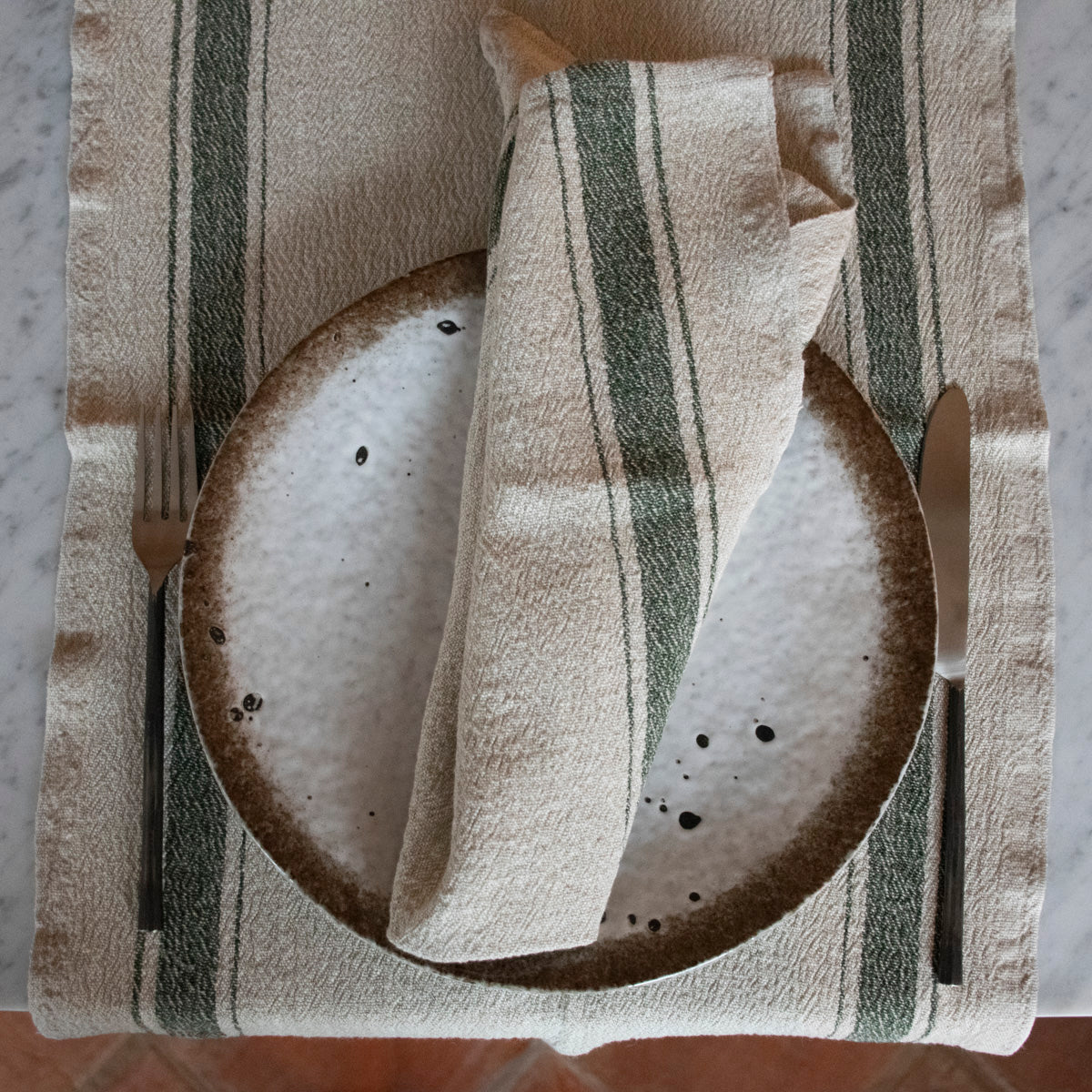 Køkkenhåndklæde Hörte natur/grøn 40x65 cm