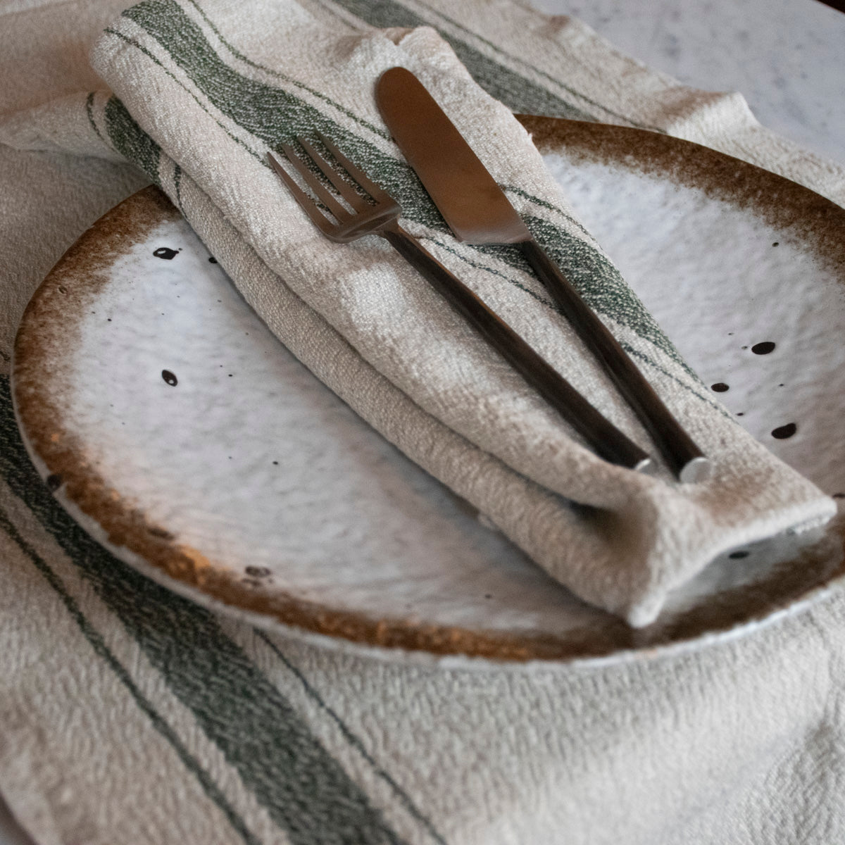 Køkkenhåndklæde Hörte natur/grøn 40x65 cm