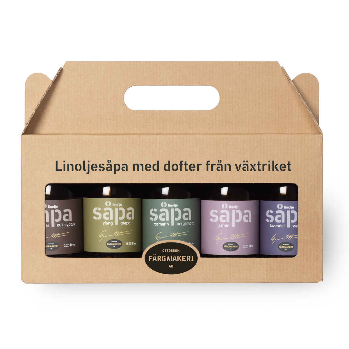 Presentförpackning med linoljesåpa Ottossons 5x250 ml