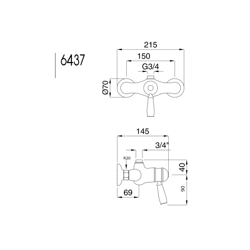 Brausebatterie Denver mit Thermostat Messing