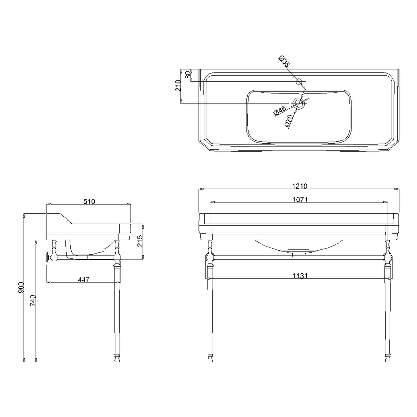 Waschbecken mit messingfarbenem Ständer 120 cm Burlington Edwardian