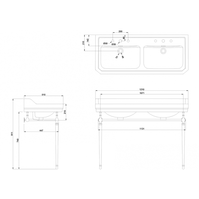 Burlington Edwardian 120 cm Doppelwaschtisch mit Messingständer