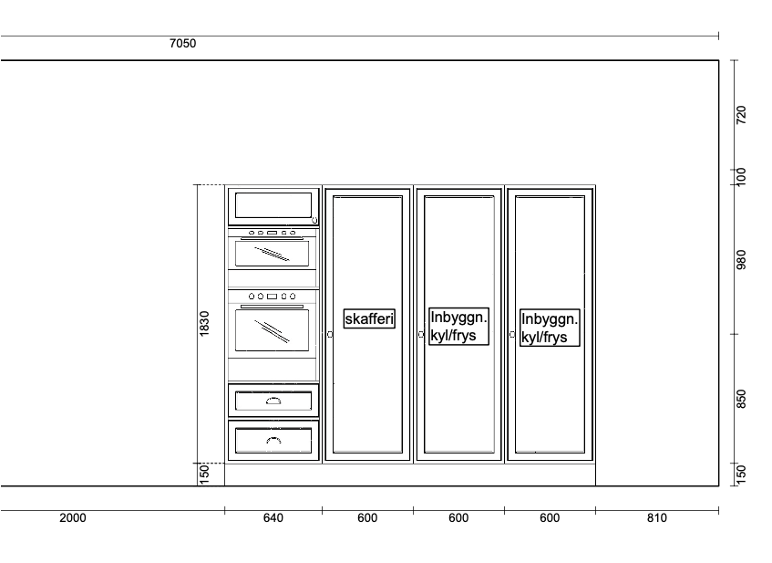 Högskåp till kök inkl. del för inbyggnadsugnar
