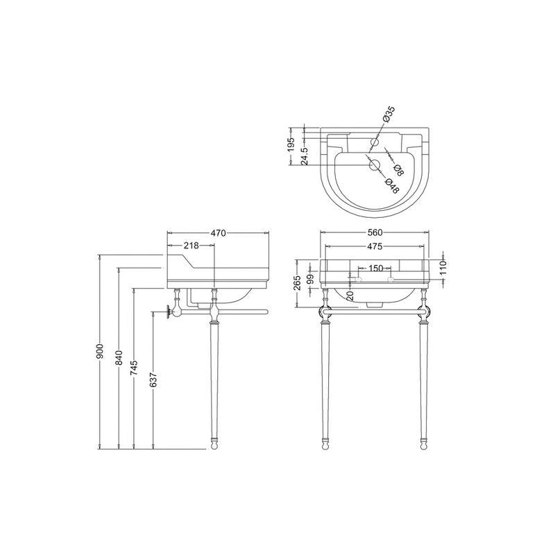 Burlington kromställning 560 mm rundad