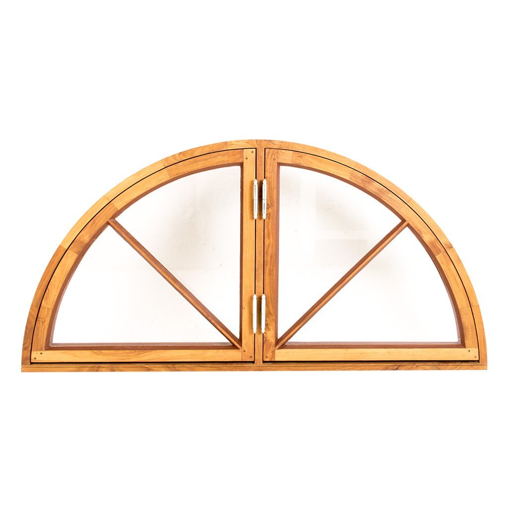 Halbmondfenster Teak 1430 × 710 Isolierglas, dass geöffnet werden kann