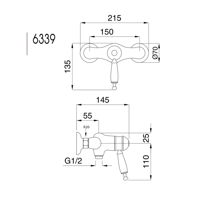 Duscharmatur mit Thermostat Oxford Messing